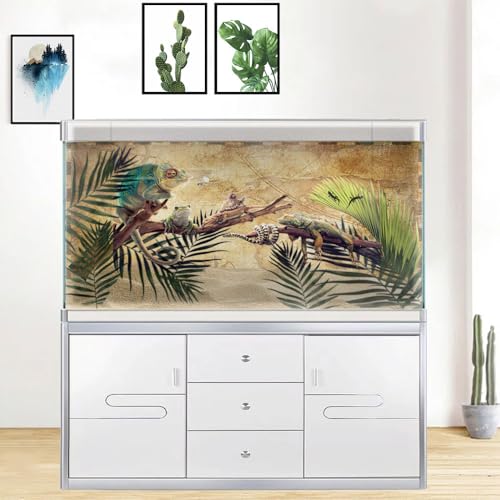 Image of 48X24IN Retro Old Travel World Map Terrarium Background, Art Parchment Pirate Treasure Map Reptile Habitat Background with 10EVA Double-Sided Tape