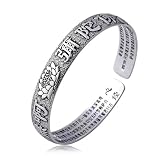 Glowave 999 Sterling Silver Feng Shui Bracelet, Adjustable Pi Xiu Mantra Fortune Protection Bangle,Lucky Fengshui Decor for Wealth Luck Happiness Amulet Bracelet for Men Women
