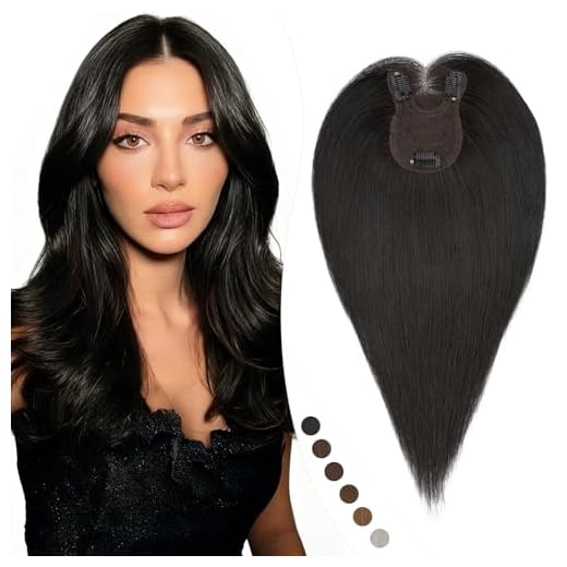 Elailite 35cm Protesis Capilares Mujer Pelo Natural Clip 40g Negro Natural Flequillo Lateral Cabello Humano Hair Topper Silk Basse 8cm*11.5cm #1B