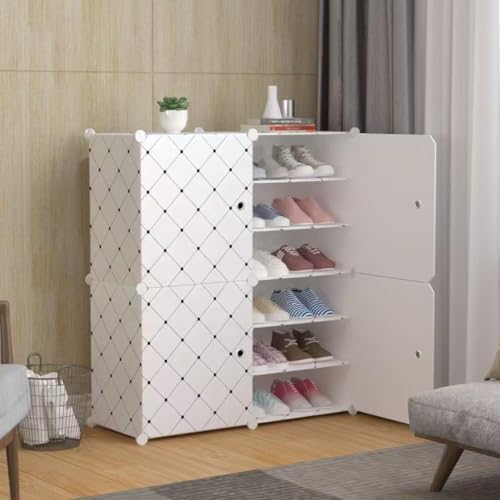 Image of Strassis Design Plastic Shoe Rack for Home | 12 Shelf DIY Shoe Rack with Door Magnets for Home Storage Plastic Box Organizer, Metal Door Frame, Chappal Slipper Sandals Stand (White,4 Door)