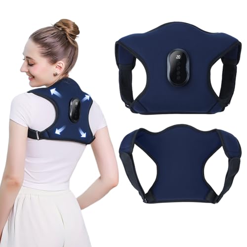 Bestcool Back Support Brace Posture Corrector, Adjustable Shoulder Massager for Men and Women with 2 Modes and 3 Levels Breathable Full Support For Neck Shoulders and Upper Back Relieve Fatigue
