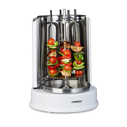 Relaxdays Dönergrill Rotisserie 1400 Watt, Vertikalgrill, Hähnchengrill, 360° Hitzeverteilung, für Döner und Kebab, weiß