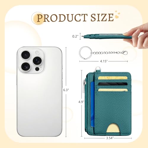 Image of Kelvoris Teal Blue Credit Card Holder Small Wallet Women, Minimalist Slim RFID Blocking Wallet Woman Keychain with Zipper Coin Pocket, Front Pocket Thin Travel Card Case with ID Window Ladies Gifts