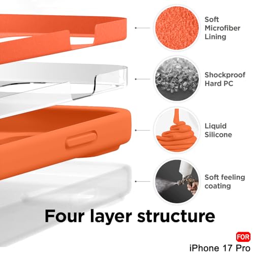 Image of TheGiftKart Liquid Silicone Back Cover Case for iPhone 17 Pro | Soft Micro-Fibre Lining Inside | Camera & Screen Protection | Shockproof Back Cover Case for iPhone 17 Pro (Silicone, Orange)
