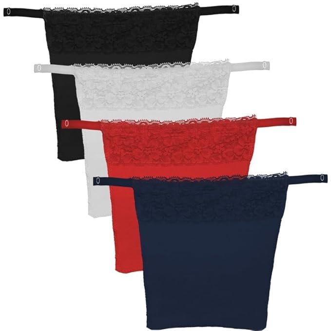Cotton Clip On Mock Camisole for Women with Lace | Deep Neck Cleavage Cover Up Inner Cami Secret for Women | Free Size - Set of 4 - Black, Red, Navy & White-image-19