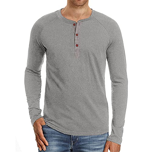 Cabeen Henley Camisetas de Manga Larga Cuello Panadero Casual con Botones Algodón para Hombre