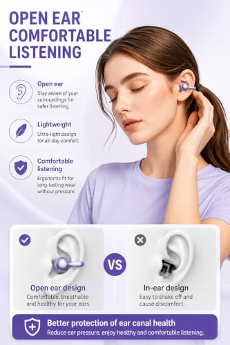 Image of S88 Open Ear Clip-On Earbuds with Battery Indicator Display OWS Wireless Earphones | Situational Awareness | 40 Hrs Playback | Bluetooth V5.4 | ENC Mic for Calls | 40Ms Low Latency Gam (Purple)