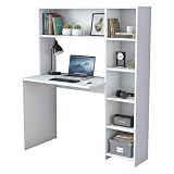 Dmora - Scrivania Callidora, Scrittoio multiuso, Tavolo per ufficio porta PC, Piano di lavoro, Bianco, Lunghezza: 113,2 cm Larghezza: 40cm Altezza: 141,8 cm