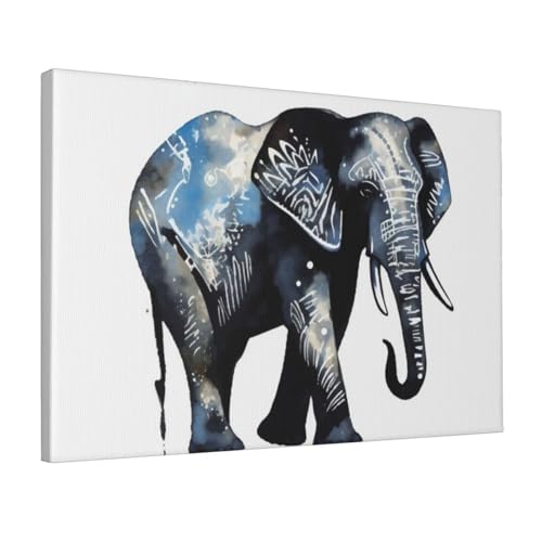 Toile éléphant bleu et noir 30x45 cm décoration moderne