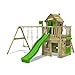 Produktbild FATMOOSE Spielturm Klettergerüst CrazyCat mit Schaukel & apfelgrüner Rutsche, Spielhaus mit Leiter & Spiel-Zubehör