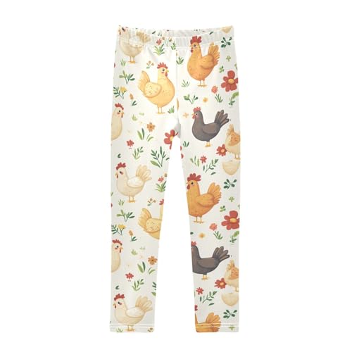 ZZKKO Girls Leggings Cute Cartoon Chicken and Hen Toddler Girls Clothes Leggings for Girls Toddler Girls Leggings 3-4T