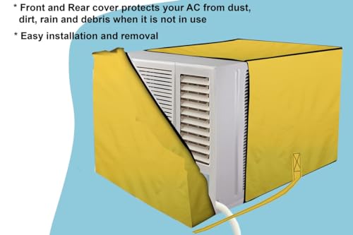 Image of Stylista Polyester Window ac Cover Suitable for O-General 1.1 Ton AMGB12FAWB-B, Yellow Color Elastic fit Cover for Front and Rear of Window Ac