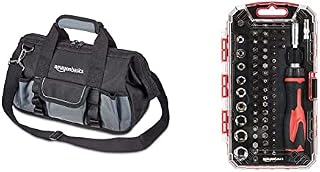 Amazon Basics Tool Bag - 30.5 cm & 73-Piece Magnetic Ratchet Wrench and Screwdriver Set