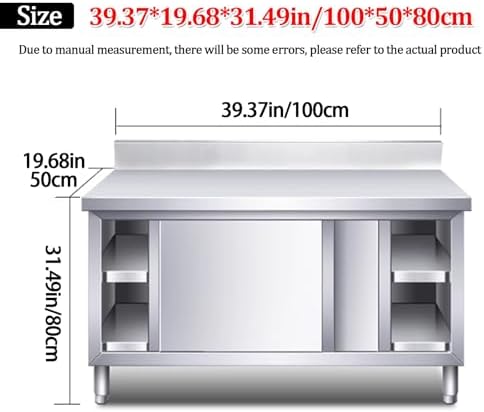 Stainless Steel Kitchen Prep Table, Double Door Storage Cabinet, Multifunctional Work Table for Restaurant, Garage, Laundry, Home - Large Space & Practical Design