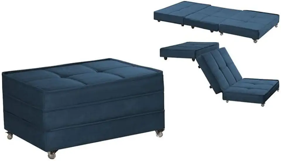 Puff Cama Solteiro Dobravel Com Rodízios (Azul)
