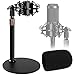 AT2020 Desktop Microphone Stand with Shock Mount & Foam Windscreen, Adjustable Mic Stand Desk with Pop Filter Shockmount for Audio Technica AT2020 AT2020USB+ AT2035 ATR2500 Condenser Microphone Frgyee