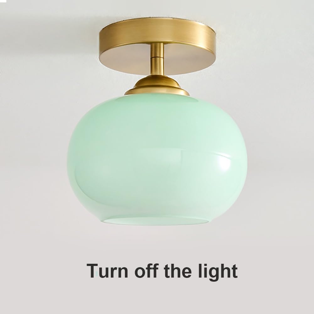 Kremowy Szklany Kula Lampy Sufitowa Pół Wpuszczana, Plafon Mały Styl Mid Century Vintage Wiejski do Korytarz Wejście Balkon Oświetlenie Sufitowe(Green)