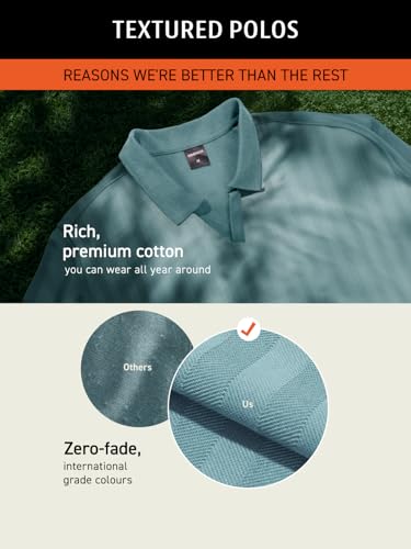 Image of DAMENSCH Men Rich Pique, Statement Textured, Body-Cooling All Degree, Premium Cotton, Herringbone Texture Johnny Collar Polo T-Shirt