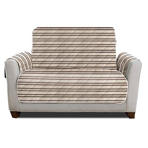 Mighty Monkey Patented Chair Slipcover, Reversible Tear Resistant Soft Quilted Microfiber, 48” Seat Width, Durable Furniture Stain Protector With Straps, Washable Couch Cover, Stripes Beige Black #TOP7