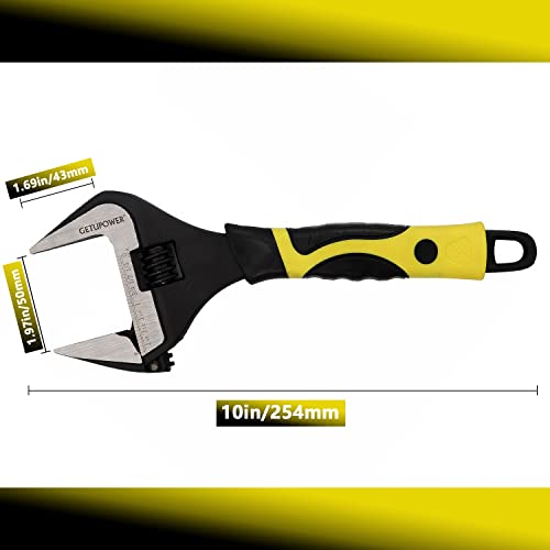 Getupower 10-Inch Adjustable Wrench, Black Oxide Finish, Wide Opening Ultra-Thin Plumbing Wrench, Drop Forged Cr-V, Sae And Metric Scale Marked Pipe Forceps #TOP2