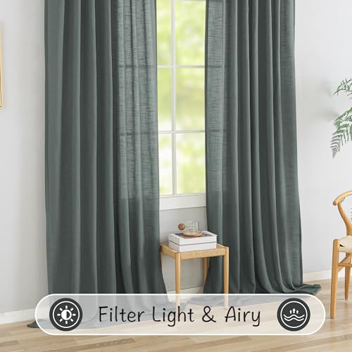 Rideaux en lin extra longs gris anthracite de qualité supérieure