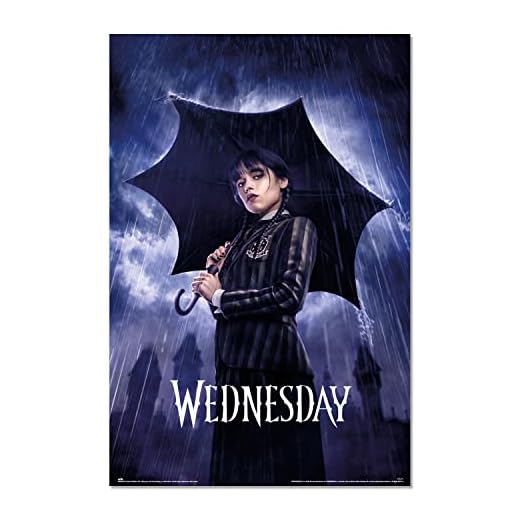 Grupo Erik Poster Miércoles Addams sombrilla - Poster Wednesday - Laminas decorativas 61x91,5cm a todo color | Posters para pared ideal decoración habitación