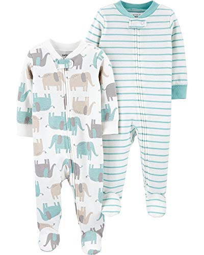 Image of Carter's Baby Boys' Cotton Sleep & Play (Pack of 2) (Elephant/Stripe/Multi, 9 Months)