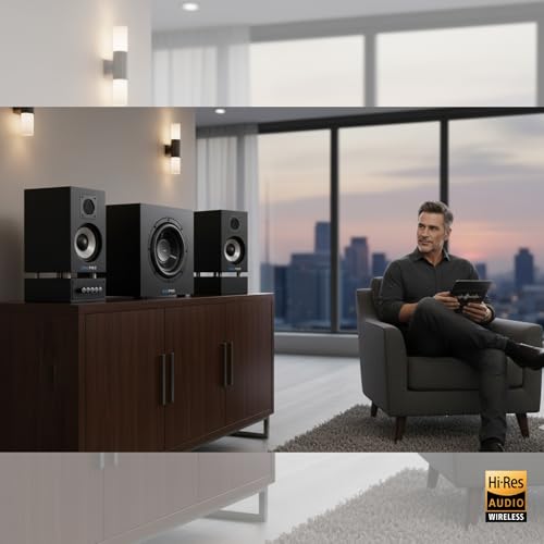 Image of Gandharva Series 2.1 Bluetooth Bookshelf Speakers, Premium Wood Cabinet, 240W RMS, 35Hz-20kHz, 2.1 Channel, 5.25 inch Woofers + 8 inch Subwoofer