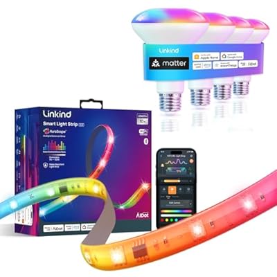 Linkind Matter Smart Light Bulb BR30 and LED Strip Lights RGB 10ft Compatible with Alexa and Google Home