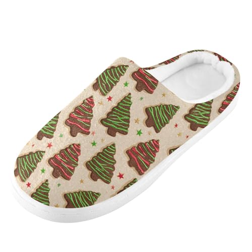 Fuzzy Memory Foam Slippers for Women/Men Christmas Tree Star Pattern Fluffy Winter House Shoes Indoor and Outdoor
