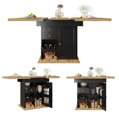 Table a manger extensible noire avec rangement centrale table rectangulaire moderne 110-140cm - 8