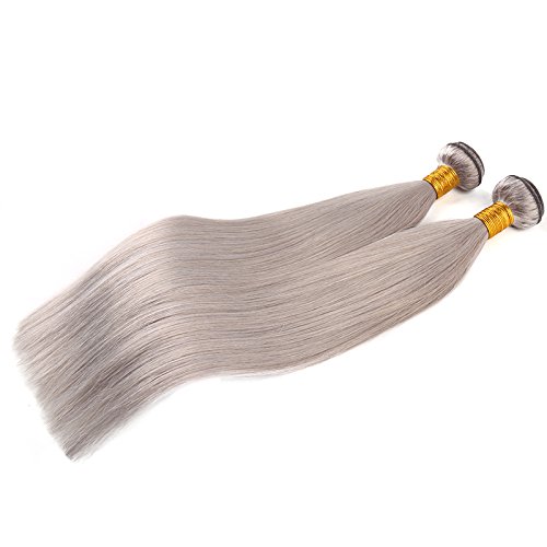 Brazilian Human Hair Weave Straight Hair Extensions 1 Bundle Silver Gray Hair 24 inch