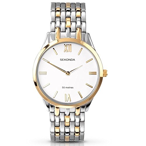 Sekonda Classic White Dial Two Tone Stainless Steel Bracelet Gents Watch 3449