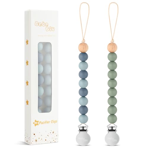 Image of 2 Pack Pacifier Clips, Silicone Pacifier Clip for Baby Boys and Girls, Pacifier Holder, Paci Clips Baby Binky Clips (Beau /Sage)