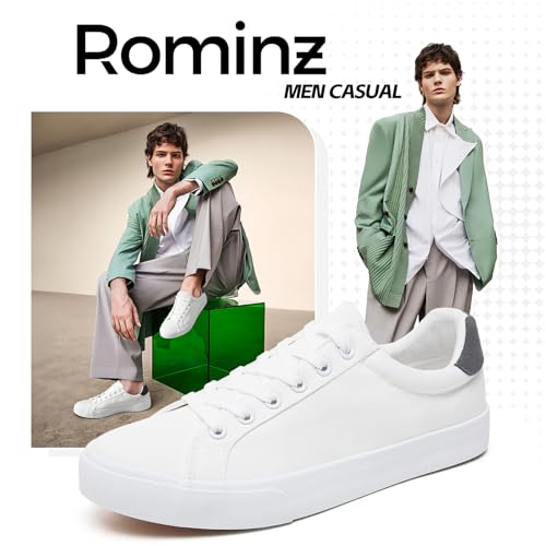 Rominz Mens White Canvas Shoes Fashion Low Top Canvas Sneakers Casual Tennis Shoes Lace-Up Walking Shoes for Men3