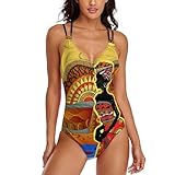 Beautiful African Tribal Woman Print Women's One Piece Swimsuit Double Strap Bathing Suit Sexy Swimwear, Large