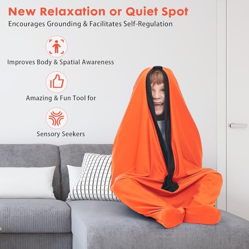Image of Sensory Body Sock for Adults, Extra Large Compression Sack 30 * 68 inch, Soft Fabric with Strong Stitching and Snap Closures (Bright Orange)