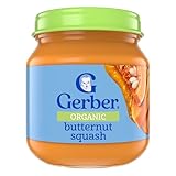 Gerber Stage 1 Baby Food, Organic Butternut Squash Jar, Baby Puree, Non-GMO, Vegetable, Puree Jars Glass, 10-pack