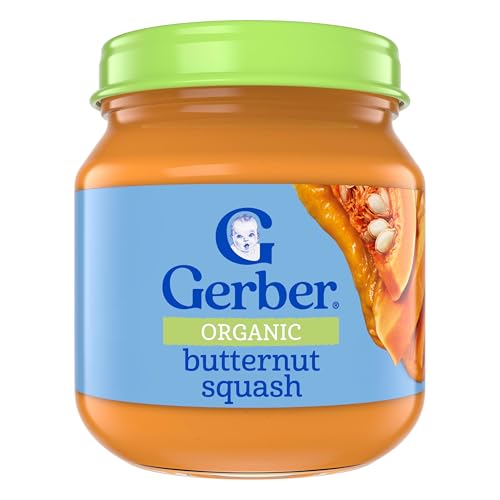 Gerber Stage 1 Baby Food, Organic Butternut Squash Jar, Baby Puree, Non-GMO, Vegetable, Puree Jars Glass, 10-pack