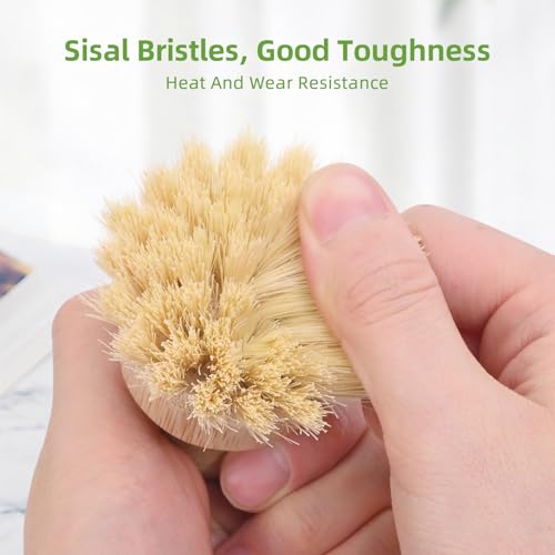 Image of 6 Packs Bamboo Scrub Brush - Soft Bristle Natural Dish Brush Compostable Bamboo Dish Scrubber for Dishes Pans Grills and Stoves