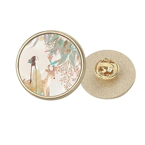 Broche ronde cerf doré style chinois pour personnaliser vos manteaux et vestes du quotidien
