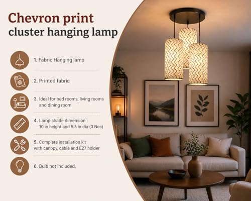 Image of 3 Set Hanging Cluster Light - Pendant Lamps in Cylindrical Shape for Living Rooms /Bed Rooms (Printed Chevron)