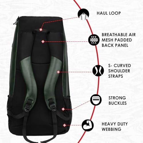 Image of WHACKK Lara 72L | Premium Artificial Vegan Faux Leather Cricket Backpack|KitBag|Adult Size|2 Bat Pocket|Shoe /Helmet Pocket|Fit 18 inch Leg Pad 2 Bottle Holder|Easy Access|Player Senior (Olive Green)