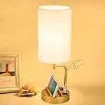 Dreamholder USB Lampe de table, améliorée 3-Way Lampe de chevet variable avec USB C & Un port de recharge et AC Outlet, Lampe de bureau pour chambre à coucher, Ampoule incluse, Base or
