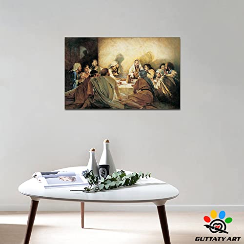 Guttaty Last Supper Canvas Wall Art - The Last Supper Painting For Dining Room Wall Decor, Jesus Christian Wall Art Pictures For Living Room Wall Decoration, Framed Artwork 12X18 Inches #TOP2