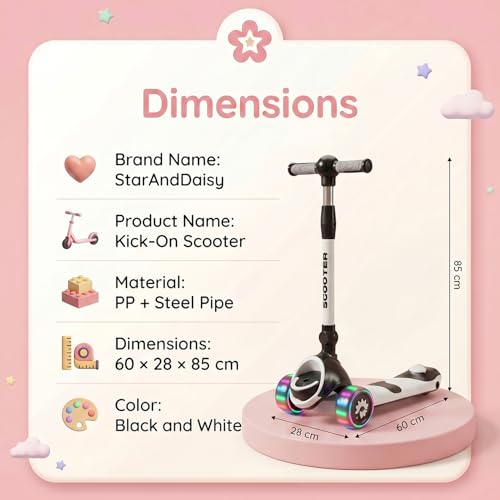 Image of StarAndDaisy Kids Kick Scooter for 3+ Year, kick Scooter for Kids, Skating Scooter with Music LED Wheels, Adjustable Handle Height, Foldable 3 Wheel Skate Scooter for Boys Girls 3-12 Years -Black