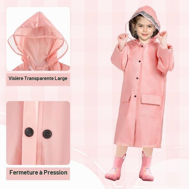 LAMA Manteau de pluie pour enfant - Poncho de pluie léger pour fille - Veste de pluie réutilisable - Cape de pluie avec capuche et housse de sac à dos - Pour vélo, randonnée, camping, voyage