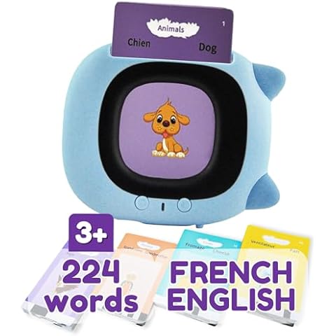 ZEENKIND French & English Talking Flash Cards with 224 Sight Words for Toddlers 2 3 4 5 6 Years Old, Learn French for Kids, Audio Pocket Speech Early Learning Bilingual Flashcard Toys, 112 Cards Cover