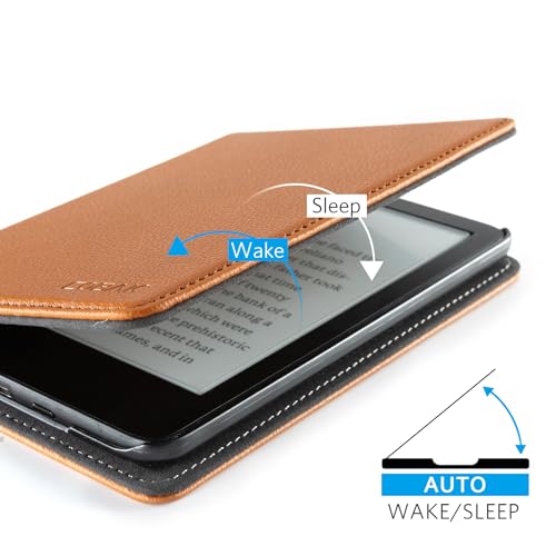 Image of CoBak Case for 6 inch E-Reader - PU Leather Smart Cover with Auto Sleep /Wake & Hand Strap, not Compatible with Kobo Clara,Lychee Brown