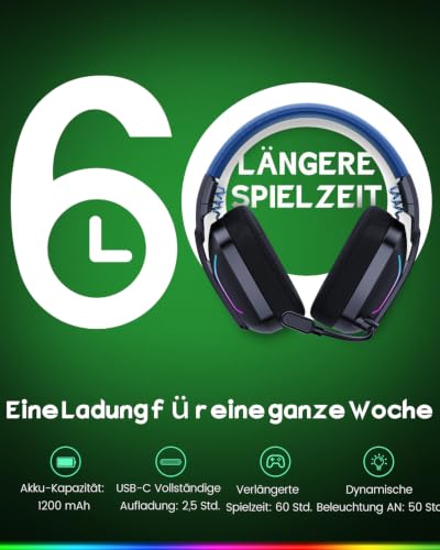 WESEARY Gaming Headset Wireless mit Mikrofon für PS5 PS4 PC Switch Handy – Ansicht 6